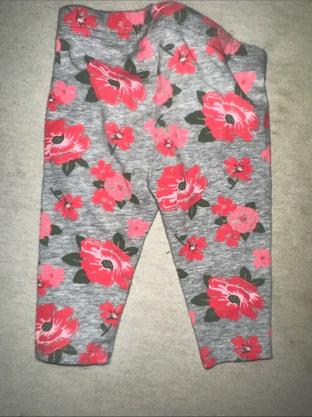 Girls' Size NB Gray Floral Leggings with Pink Flower Print